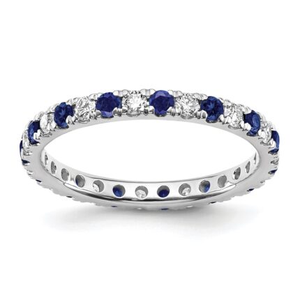 14k White Gold 3/8 carat Lab Grown Diamond VS/SI+ G+ and Lab Created Blue Sapphire Size 4.5 Eternity Band