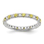 14k White Gold 3/8 carat Lab Grown Diamond VS/SI+ G+ and Lab Created Yellow Sapphire Size 4 Eternity Band