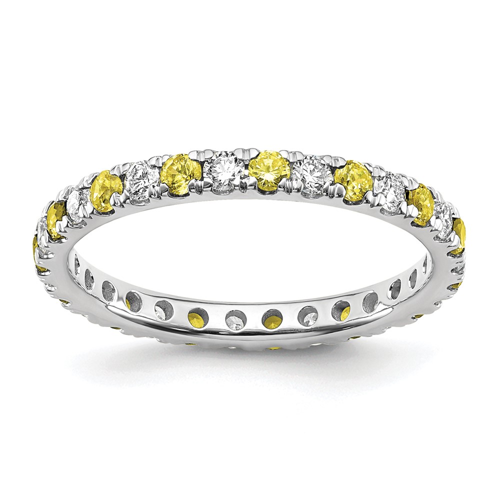 ET0049-CYS-050-7WAA-3.jpg 14k White Gold 3/8 carat Lab Grown Diamond VS/SI+ G+ and Lab Created Yellow Sapphire Size 5 Eternity Band - Image 1