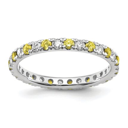 14k White Gold 1/2 carat Lab Grown Diamond VS/SI+ G+ and Lab Created Yellow Sapphire Size 7.5 Eternity Band