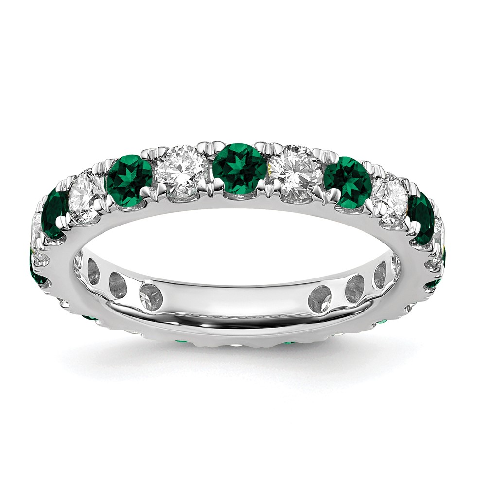 ET0050-CEM-100-7WAA-3.jpg 14k White Gold 1 carat Lab Grown Diamond VS/SI+ G+ and Lab Created Emerald Size 6.5 Eternity Band - Image 1