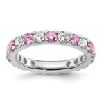 14k White Gold 1 carat Lab Grown Diamond VS/SI+ G+ and Lab Created Pink Sapphire Size 5 Eternity Band