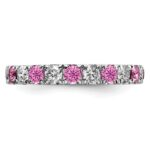 14k White Gold 1 1/5 carat Lab Grown Diamond VS/SI+ G+ and Lab Created Pink Sapphire Complete Eternity Band - Image 3