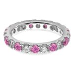 14k White Gold 1 carat Lab Grown Diamond VS/SI+ G+ and Lab Created Pink Sapphire Size 5.5 Eternity Band - Image 4