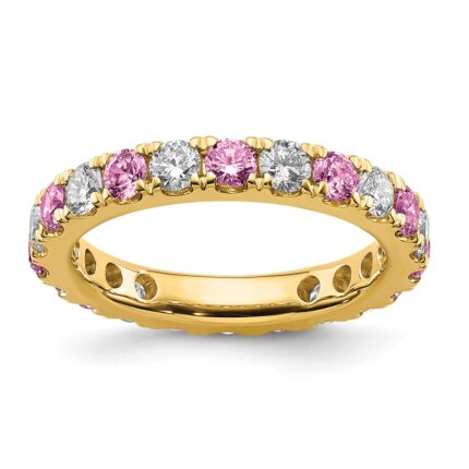 14k 1 1/5 carat Lab Grown Diamond VS/SI+ G+ and Lab Created Pink Sapphire Size 8 Eternity Band