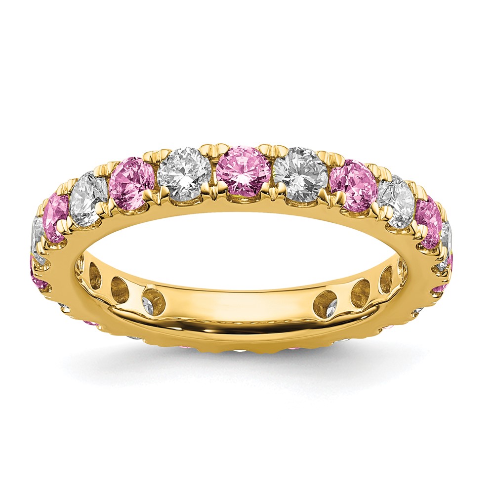 ET0050-CPS-100-7YAA-3.jpg 14k 1 carat Lab Grown Diamond VS/SI+ G+ and Lab Created Pink Sapphire Size 6 Eternity Band - Image 1