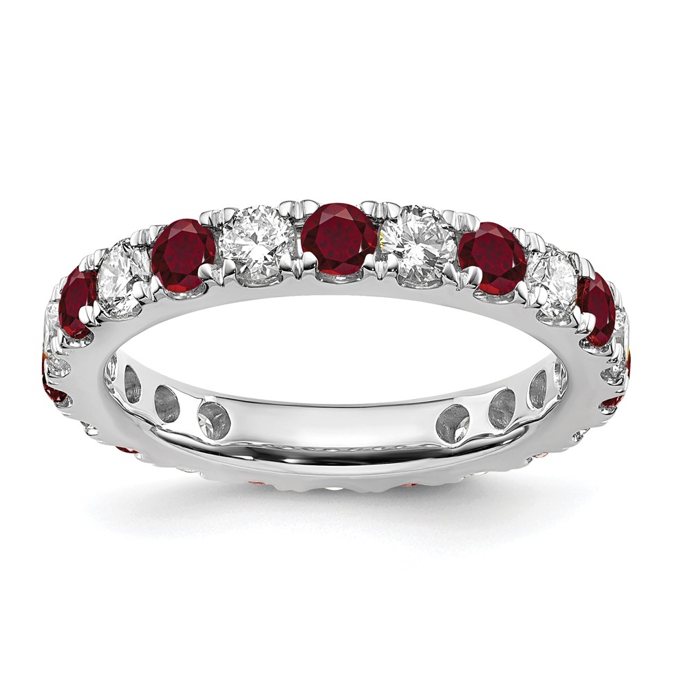 ET0050-CRU-100-7WAA-10.jpg 14k White Gold 1 1/5 carat Lab Grown Diamond VS/SI+ G+ and Lab Created Ruby Size 8.5 Eternity Band - Image 1