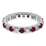 14k White Gold 1 1/5 carat Lab Grown Diamond VS/SI+ G+ and Lab Created Ruby Size 7.5 Eternity Band - Image 4