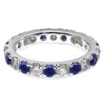 14k White Gold 1 carat Lab Grown Diamond VS/SI+ G+ and Lab Created Blue Sapphire Size 5.5 Eternity Band - Image 4