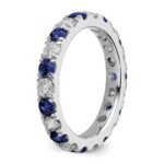 14k White Gold 1 carat Lab Grown Diamond VS/SI+ G+ and Lab Created Blue Sapphire Size 5.5 Eternity Band - Image 5