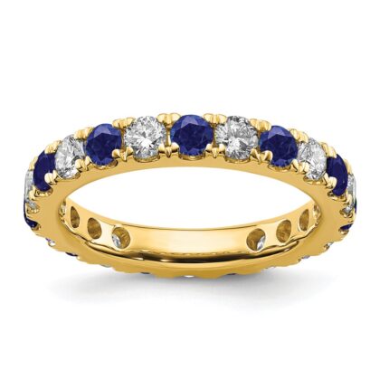 14k 1 carat Lab Grown Diamond VS/SI+ G+ and Lab Created Blue Sapphire Size 4 Eternity Band