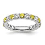14k White Gold 1 1/5 carat Lab Grown Diamond VS/SI+ G+ and Lab Created Yellow Sapphire Size 7.5 Eternity Band