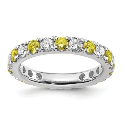 14k White Gold 1 1/5 carat Lab Grown Diamond VS/SI+ G+ and Lab Created Yellow Sapphire Size 9 Eternity Band