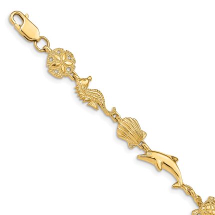 14K Polished Sea Life 7 inch Bracelet
