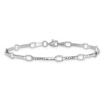 14k White Gold Polished and Textured Oval and Bar Link 7.25 inch Bracelet - Image 3