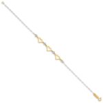 14K Two-tone Hearts and Diamond-cut Beads 6 inch Bracelet - Image 2