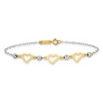 14K Two-tone Hearts and Diamond-cut Beads 6 inch Bracelet - Image 3