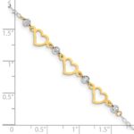 14K Two-tone Hearts and Diamond-cut Beads 7.5 inch Bracelet - Image 4