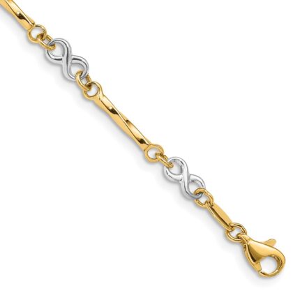 14K Two-tone Infinity Symbol and Twisted Fancy Bar Link 7.5 inch Bracelet