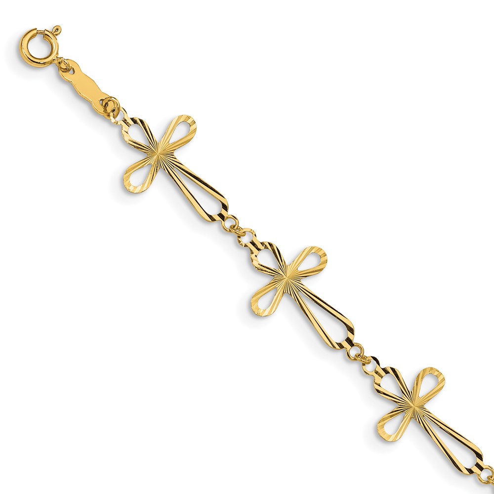 FB1457-7.5.jpg 14K Diamond-cut Open Cross 7.5 inch Bracelet - Image 1