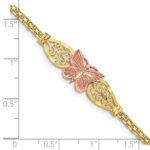 14K Two-tone Polished Diamond-cut Butterfly with Filigree and Bismark Chain 7 inch Bracelet - Image 3