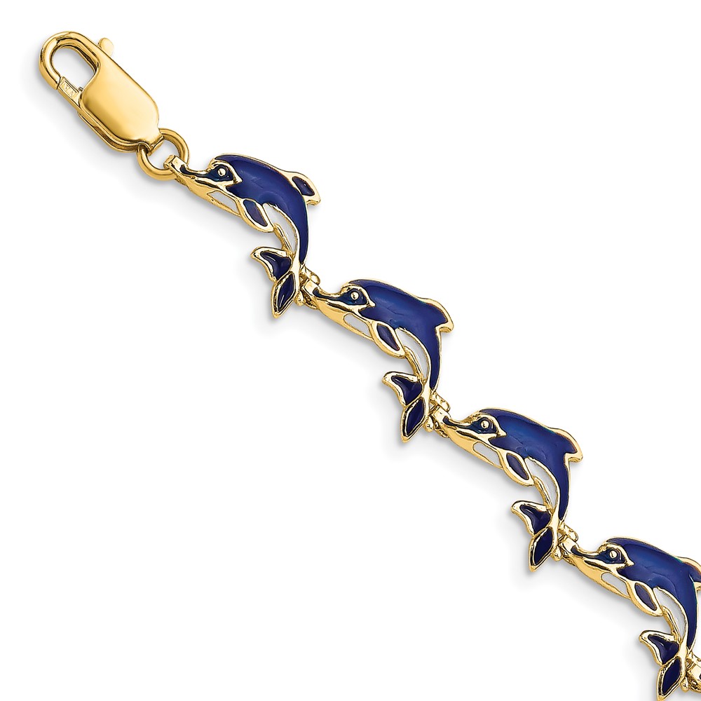 FB1576-7.25.jpg 14k Blue Enameled Dolphin 7.25 inch Bracelet - Image 1