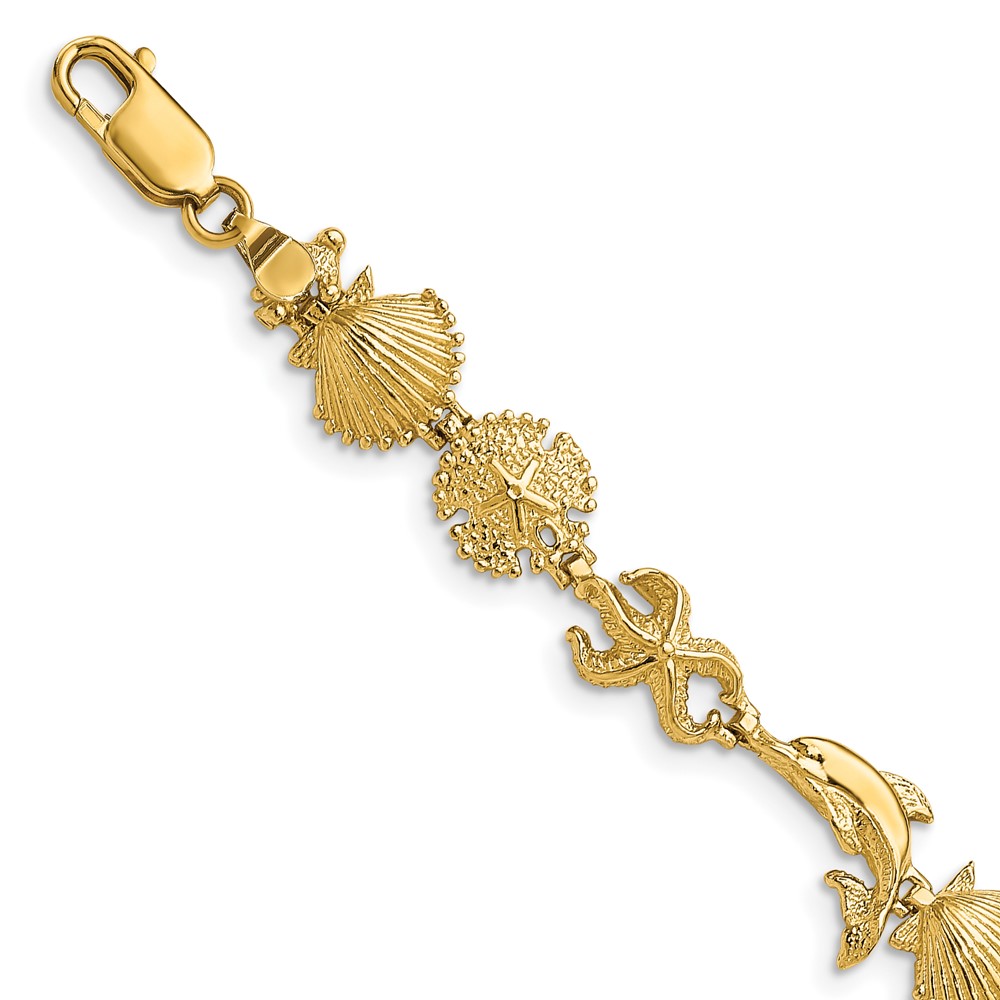 FB1608-7.jpg 14K Polished Dolphin and Sea Shells 7 inch Bracelet - Image 1