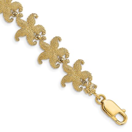 14k Puffed Textured Starfish Link 7.25 inch Bracelet
