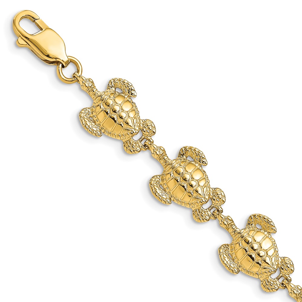 FB1816-7.25.jpg 14K Polished and Textured Sea Turtle 7.25 inch Bracelet - Image 1
