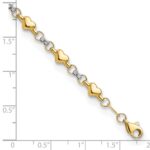 14K Two-tone Polished Puffed Hearts with Diamond-cut Beads 7.5 inch Bracelet - Image 3