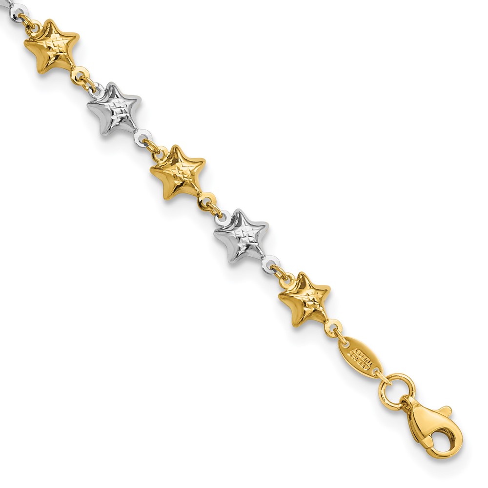 FB1874-7.75.jpg 14k Two-tone Textured Puffed Stars 7.75 inch Bracelet - Image 1
