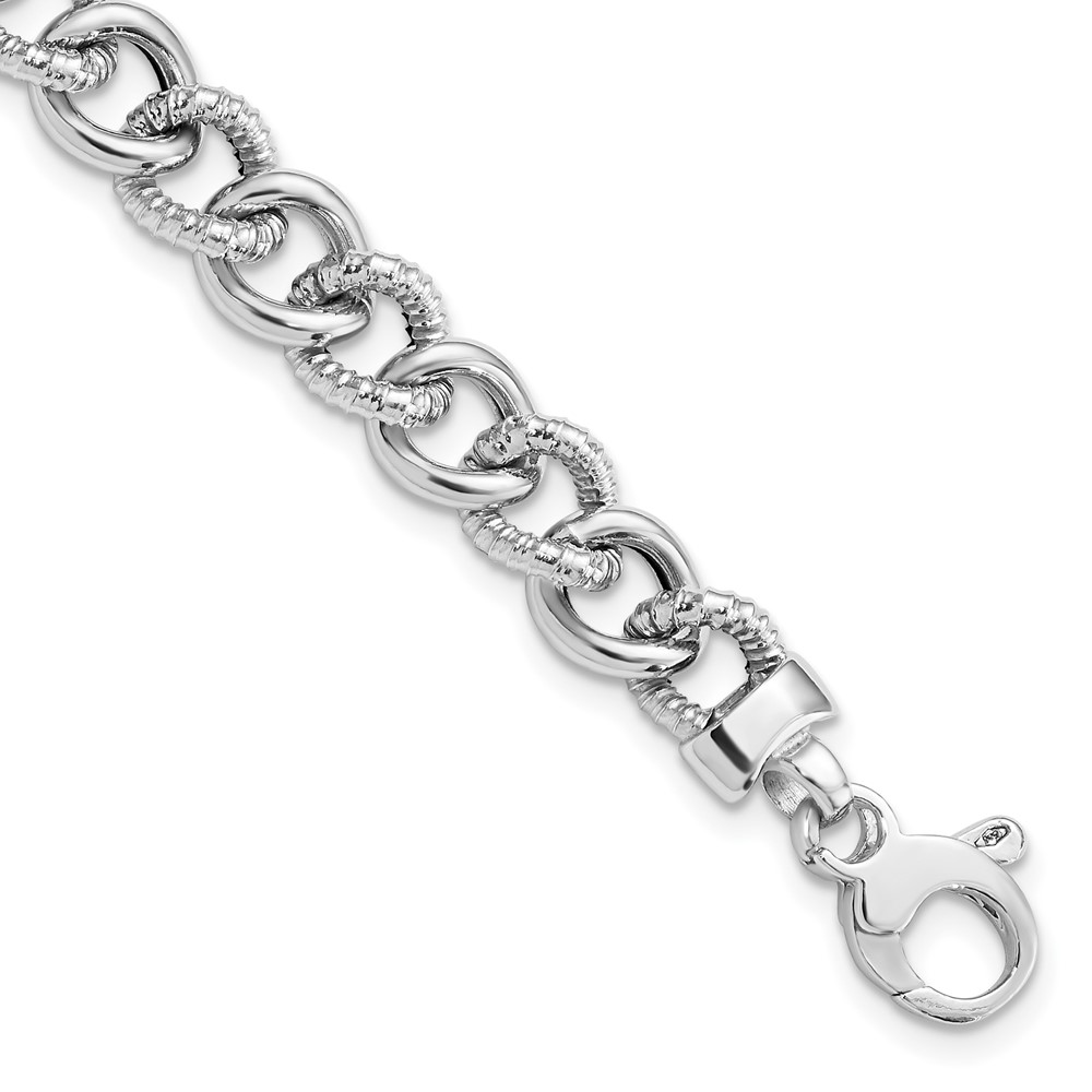 FB1944-7.75.jpg 14K White Gold Polished And Textured 8mm Fancy Curb Link 7.75 inch Bracelet - Image 1