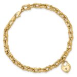 14K Polished Heart Lock Charm Fancy Link 7.5 inch Bracelet - Image 4