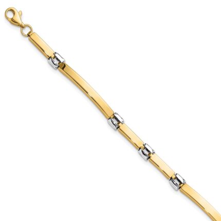 14K Two-tone Polished 4.5mm Fancy Link and Bar 7.5 inch Bracelet