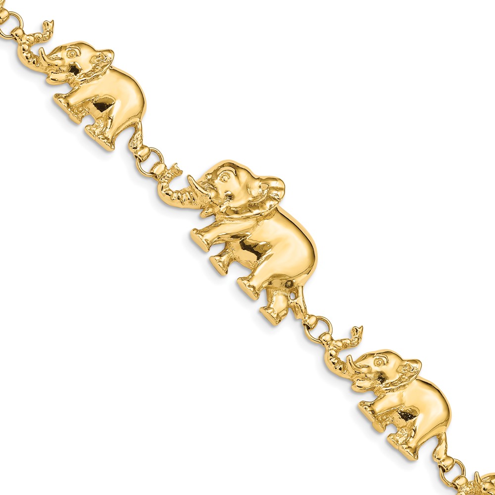 FB372-7.jpg 14k Polished Graduated Elephant 7 inch Bracelet - Image 1