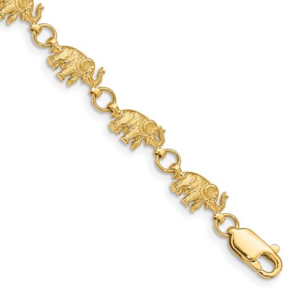14k Polished and Textured Elephant 8 inch Bracelet