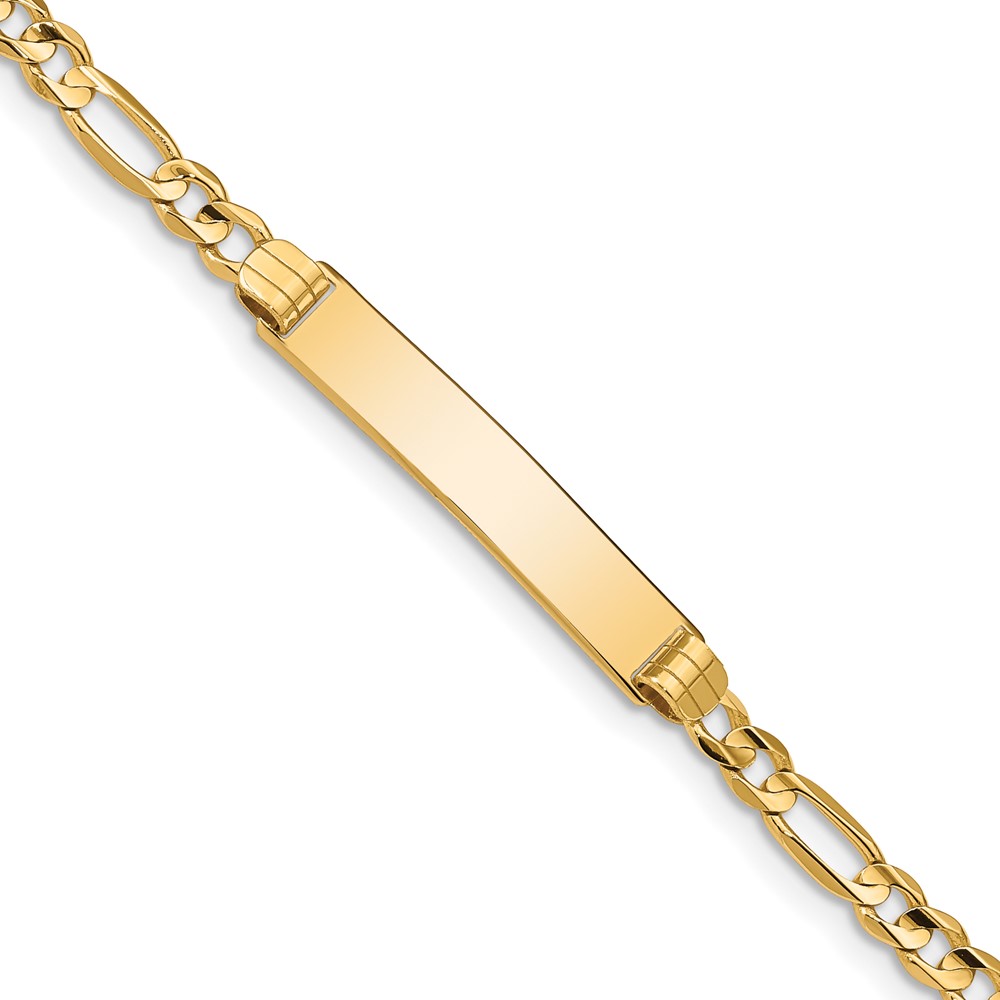 FG100ID-7-1.jpg 14k Polished Solid Chain/Solid Plate Figaro Link 25x4.8mm Plate 8 inch ID Bracelet - Image 1