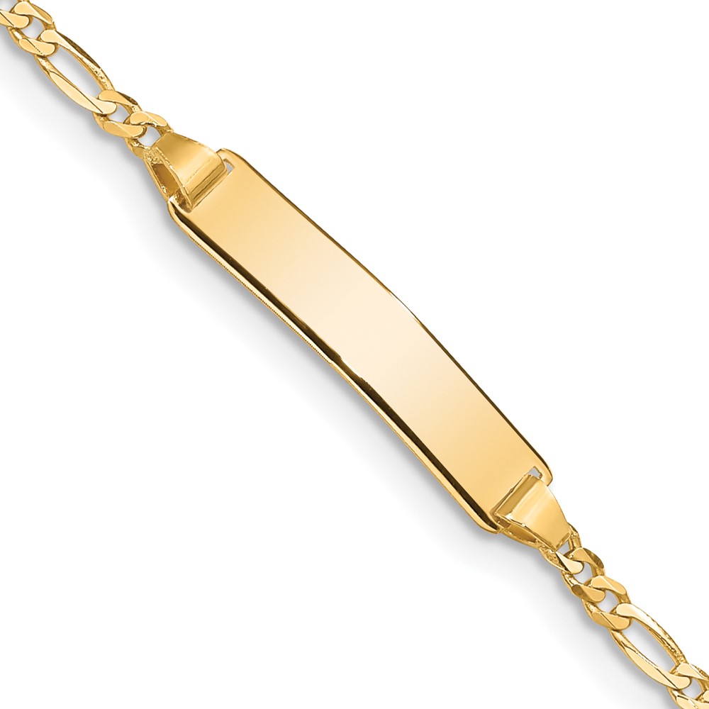FIG060ID-5.5.jpg 14k Polished Solid Chain/Solid Plate Figaro Link 19x4mm Plate 5.5 inch Baby/Child ID Bracelet - Image 1