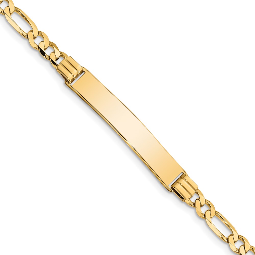 FIG110ID-7.jpg 14k Polished Solid Chain/Solid Plate Figaro Link 33.5x6mm Plate 7 inch ID Bracelet - Image 1