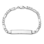 14k White Gold Polished Solid Chain/Solid Plate Figaro Link Soft Diamond Shape 33x9mm Plate 7 inch ID Bracelet - Image 4