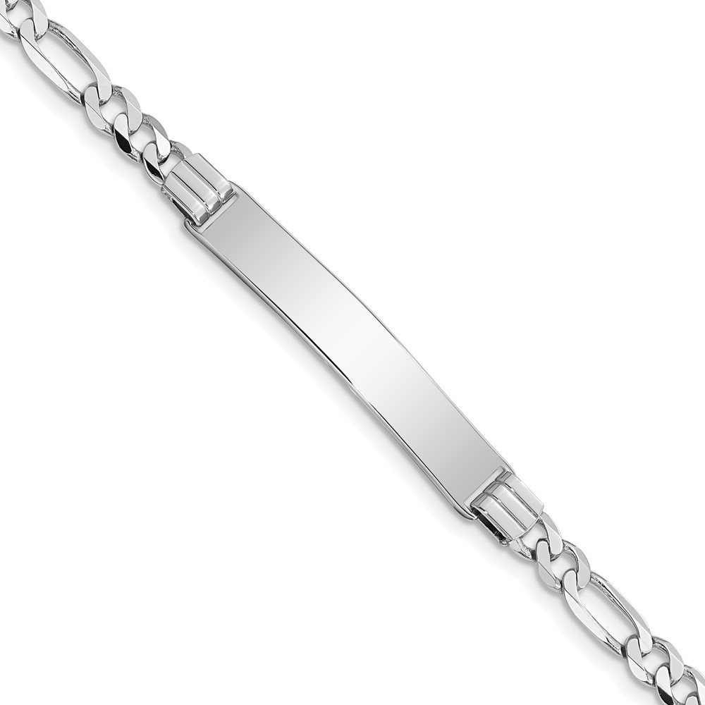 FIG110IDW-7.jpg 14k White Gold Polished Solid Chain/Solid Plate Figaro Link 33.5x6mm Plate 7 inch ID Bracelet - Image 1