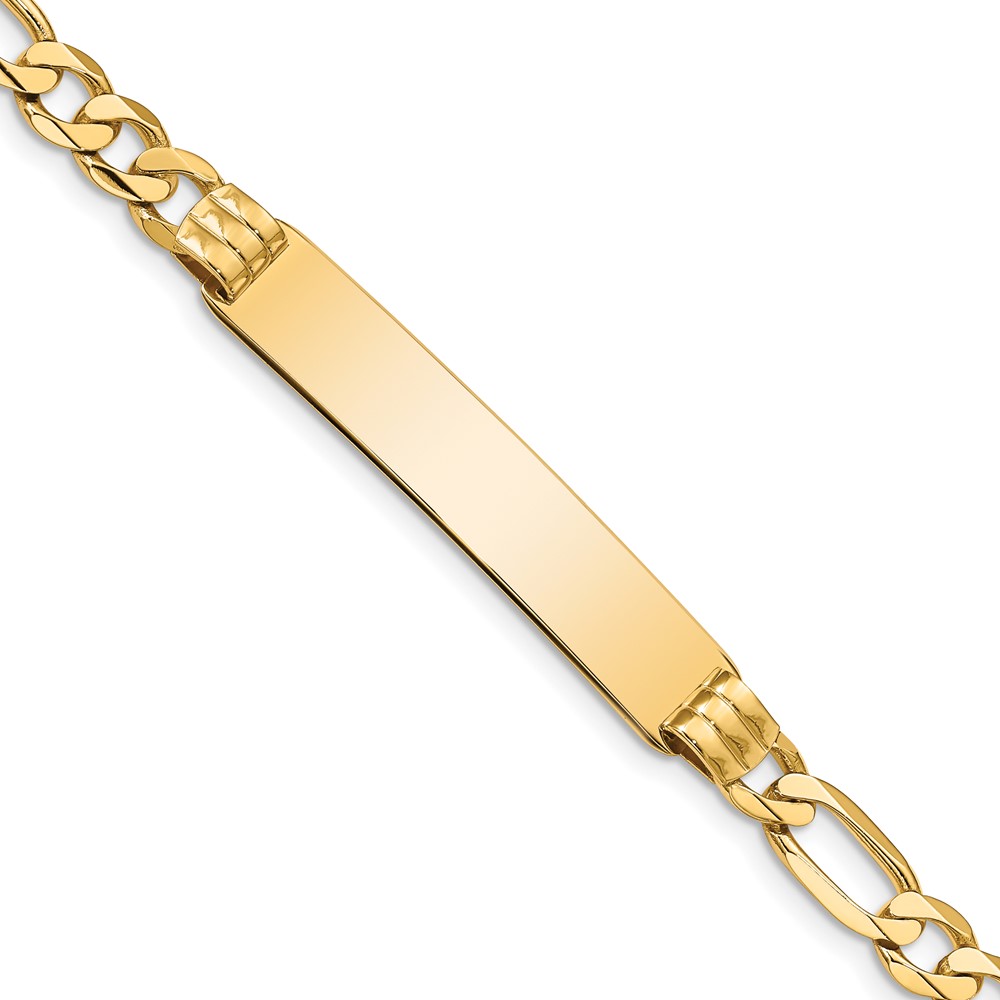 FIG160ID-7.jpg 14k Polished Solid Chain/Solid Plate Figaro Link 39x8mm Plate8 inch ID Bracelet - Image 1