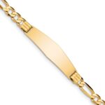 14k Polished Solid Chain/Solid Plate Figaro Link Soft Diamond Shape 37x10mm Plate 8 inch ID Bracelet