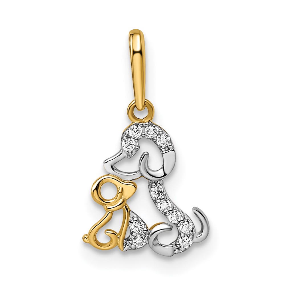 GK1096.jpg 14K & Rhodium Madi K CZ Dog & Puppy Pendant - Image 1