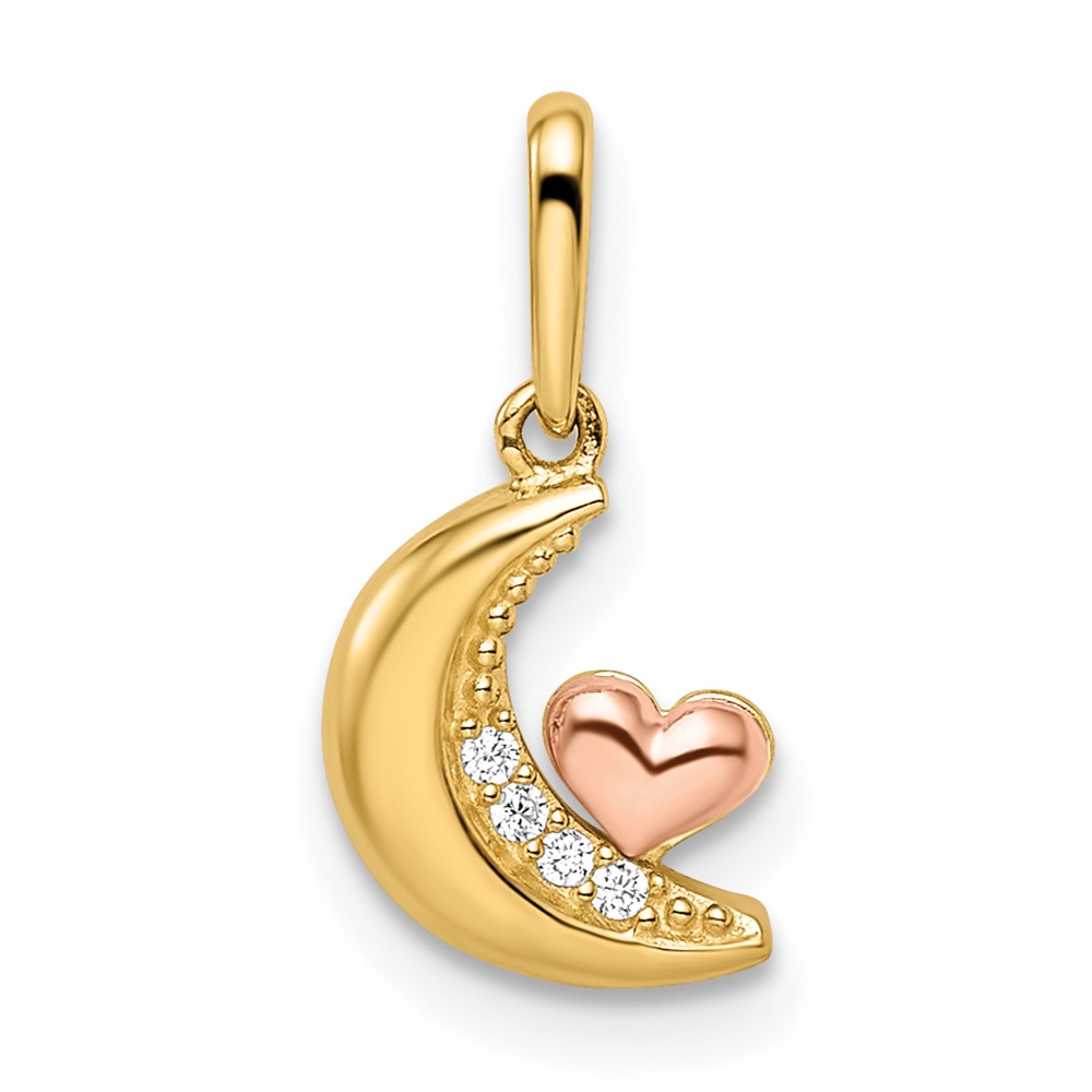 GK1099.jpg 14k Two-tone Madi K CZ Moon with Heart Pendant - Image 1