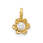 14k Madi K Polished 3-4mm Button White Freshwater Cultured Pearl Flower Pendant