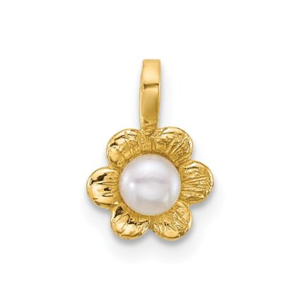 14k Madi K Polished 3-4mm Button White Freshwater Cultured Pearl Flower Pendant