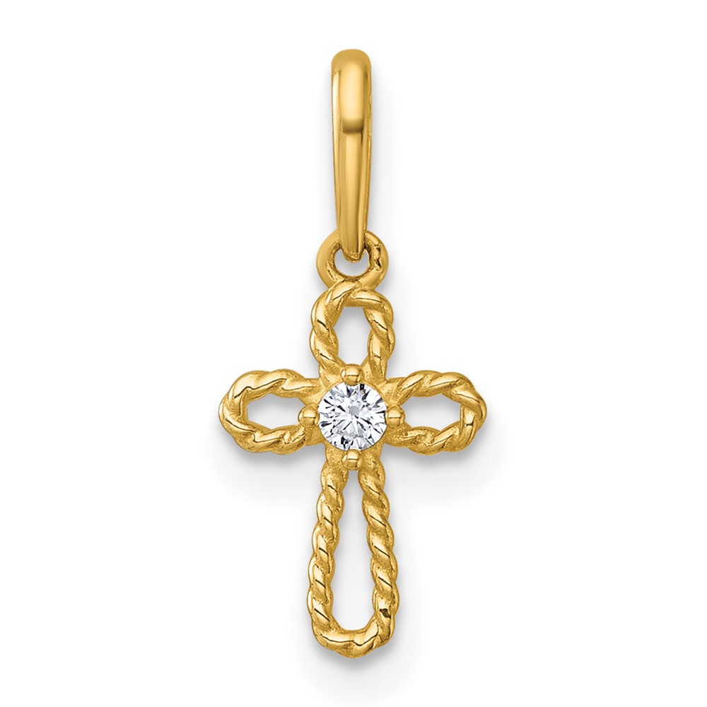 GK1205.jpg 14k Madi K Polished and Twisted Fancy CZ Cross Childrens Charm / Pendant - Image 1