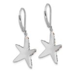Sterling Silver Rhodium-Plated Polished Blue and White Crystal Starfish Leverback Earrings - Image 4