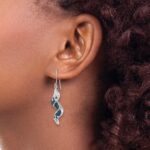 Sterling Silver Rhodium-Plated Polished Long Twirl White and Blue Crystal Wave Dangle Earrings - Image 3